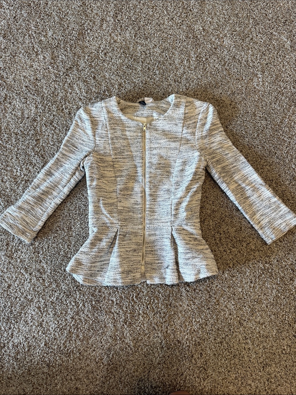 Divided Textured Peplum Zip Jacket in Light Gray